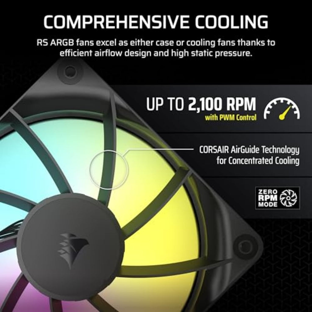 Corsair Rs120 Argb Case per Computer Ventilatore 12 Cm Nero 3 Pz (Rs120 Argb Computer Case Fan - 12 Cm Black 3 Pc[S] - Warranty: 12M)