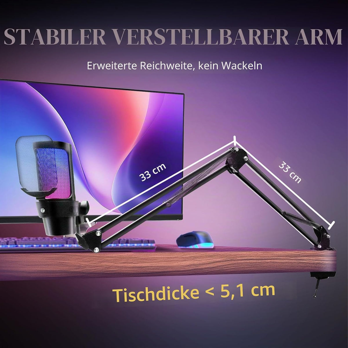 VCOM Gaming Mikrofon Mit Arm, USB Microphone Kit Mit RGB Modi, Mute