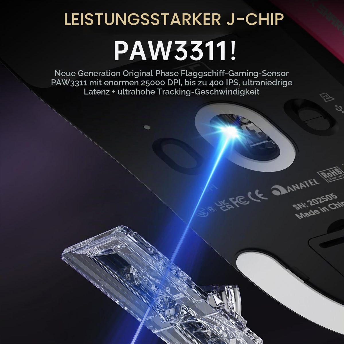 ATTACK SHARK X8SE Mouse for Large Hand, 55G Superlight, Pixart PAW3311 Gaming Sensor, BT/2.4G Wireless/Wired, Adjustable DPI up to 25000, 500Mah Battery (Berry Red)
