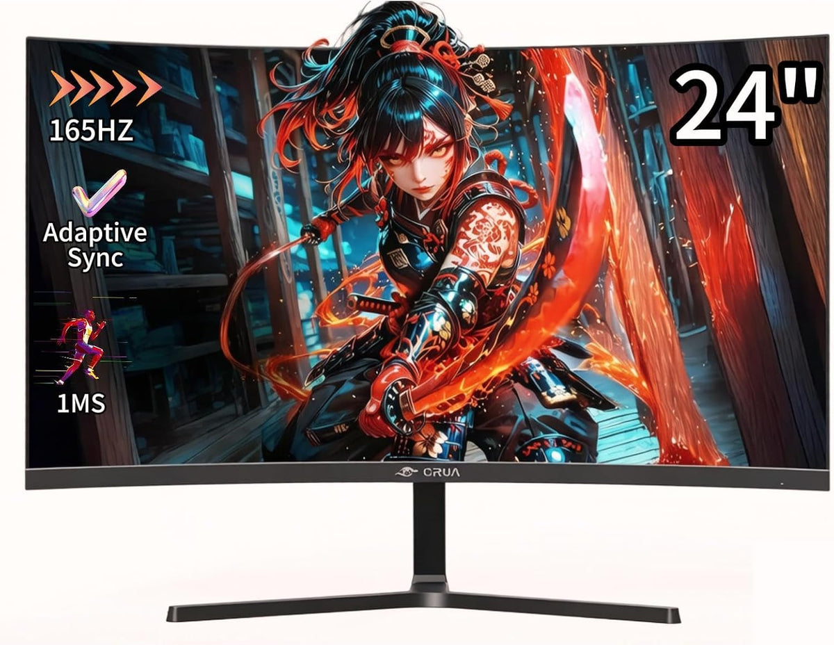 CRUA 24 165Hz Gaming-Monitor, Curved FHD 1920 X 1080P, Integrierte Lautsprecher, 120% Srgb-Farbraumabdeckung, AMD Freesync, Geringe Bewegungsunschärfe, Wandmontage Möglich, Für Büro Und Spiele
