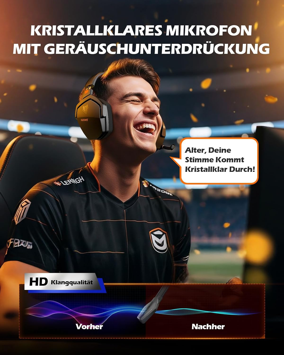NUBWO G06 Dual Wireless Gaming Headset Mit Mikrofon Für PS5, PS4, PC, Mobile: 2.4 Ghz Wireless + Bluetooth - 100 Stunden - 50Mm -Treiber - Orange