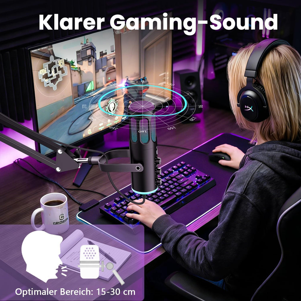 Ortizan USB Gaming Mikrofon PC Mit Schwenkarm, Mute Und Monitoring