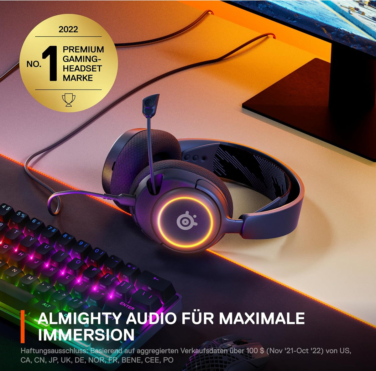 Steelseries Arctis Nova 3 - Multi-System Gaming-Headset – Hi-Fi-Treiber – 360° Surround-Sound –Rgb-Beleuchtung – Memory Foam-Ohrpolster – Ultraleicht – Clearcast Gen 2-Mikrofon – PC, PS5, PS4, Switch