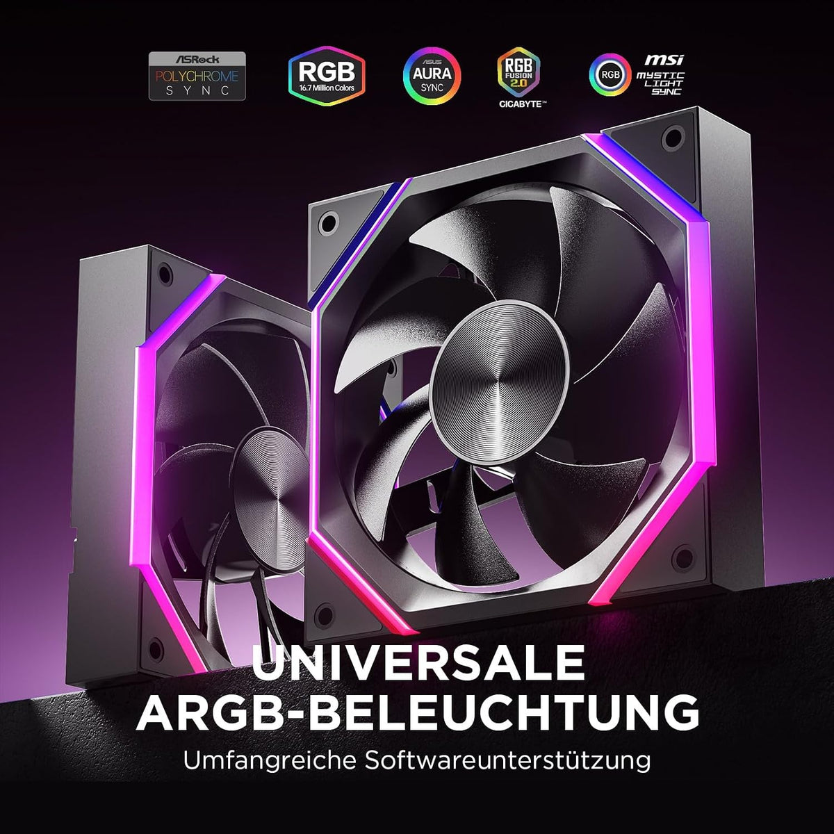 Asiahorse RGB PC Lüfter 120MM Gehäuselüfter [3 Stück] [HDB] 61,5 CFM/2000 RPM/2,16 MMH2O ARGB Lüfter 5V3PIN ARGB Und 12V4PIN PWM Lüfter, 50,000 Stunden Lebensdauer Nyota-A12-Schwarz
