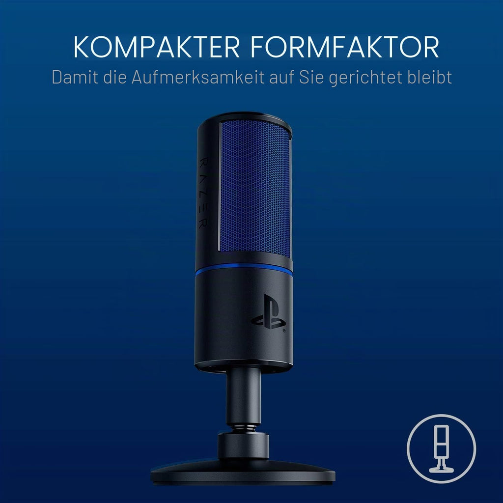 Razer Seiren X Für Playstation - USB Kondensator-Mikrofon Für Streaming Auf Der PS4 Und PS5 (Kompakt Mit Schockdämpfer, Superniere Aufnahmemuster, Stumm-Taste) Schwarz-Blau