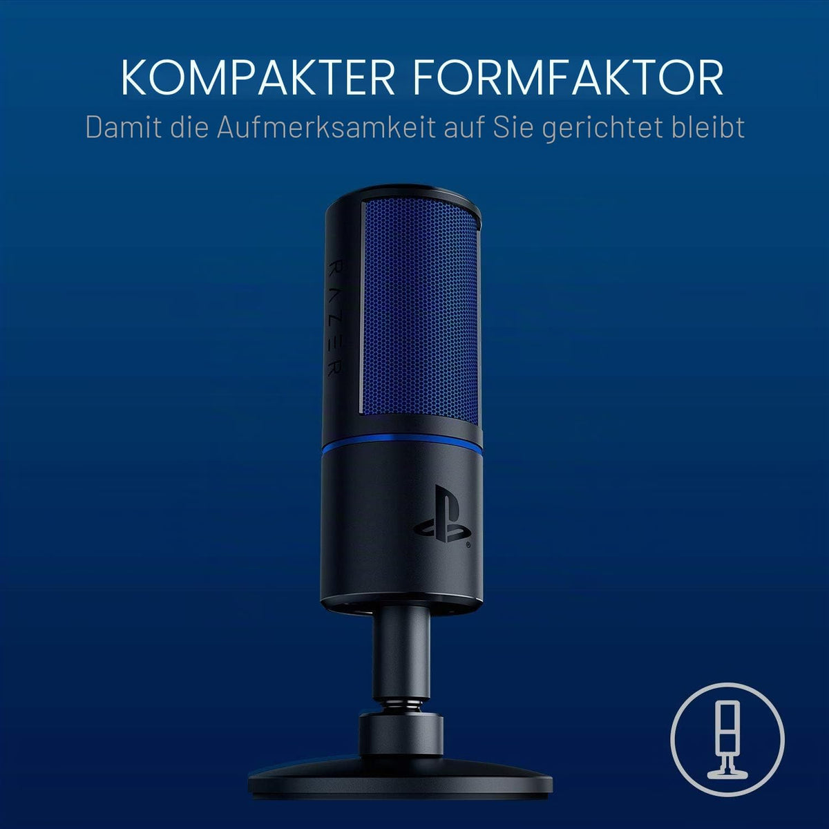 Razer Seiren X Für Playstation - USB Kondensator-Mikrofon Für Streaming Auf Der PS4 Und PS5 (Kompakt Mit Schockdämpfer, Superniere Aufnahmemuster, Stumm-Taste) Schwarz-Blau
