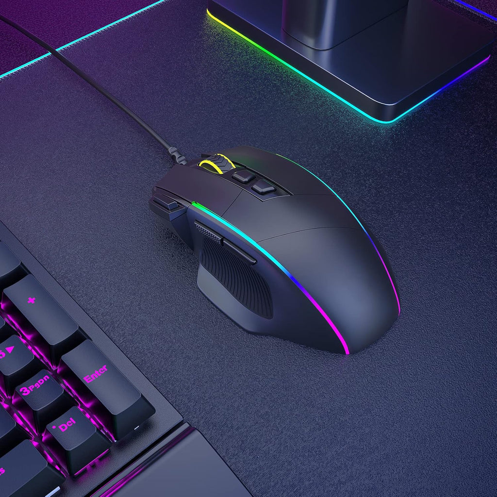 Gaming Maus, Gaming Mouse Mit 8 Programmierbare Tasten Und Einstellbar 8000 DPI, RGB Beleuchtung PC Maus Mit Kabel,Usb-Wired Mouse Mit Feuertaste Ergonomisches Für Mmo,Fps,Moba,Windows,Pc,Mac
