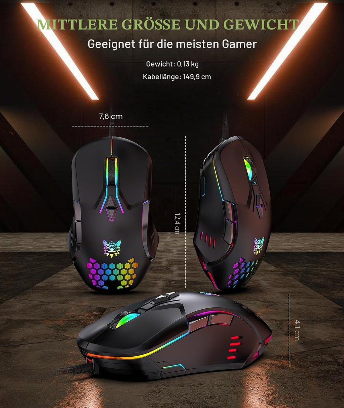 Kabelgebundene Pc-Gaming-Maus: Hochpräziser Sensor, Rgb-Hintergrundbeleuchtung, Einstellbare DPI, 7 Programmierbare Tasten, Ergonomische Maus Für Büro Und Gaming Unter Windows/Mac/Linux/Chrome OS