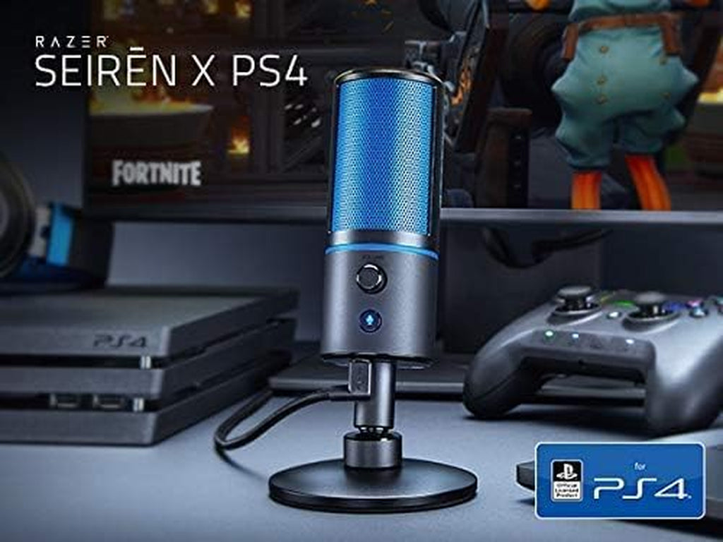 Razer Seiren X Für Playstation - USB Kondensator-Mikrofon Für Streaming Auf Der PS4 Und PS5 (Kompakt Mit Schockdämpfer, Superniere Aufnahmemuster, Stumm-Taste) Schwarz-Blau