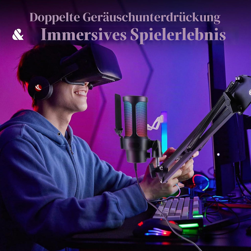 VCOM Gaming Mikrofon Mit Arm, USB Microphone Kit Mit RGB Modi, Mute