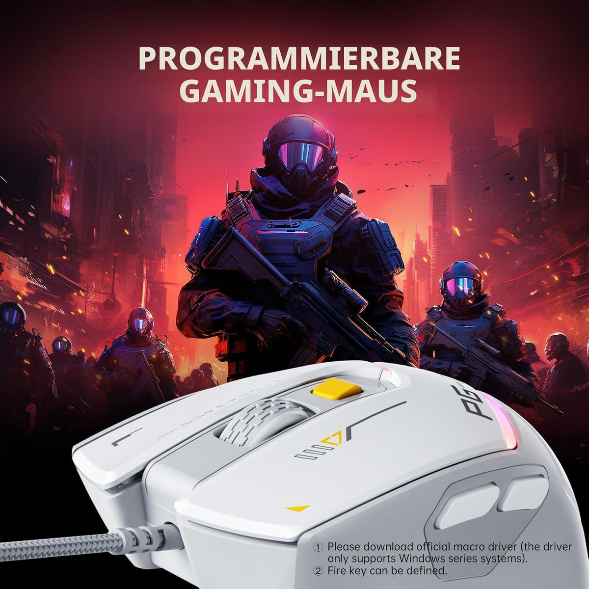 Inphic PG1 Gaming Maus Mit Kabel, 12800 DPI Hochpräzise, 6 Programmierbare Tasten, Atmungsaktive RGB Hintergrundbeleuchtung Ergonomische PC Maus Kabel Für Computer/Mac/Laptop - Weiß