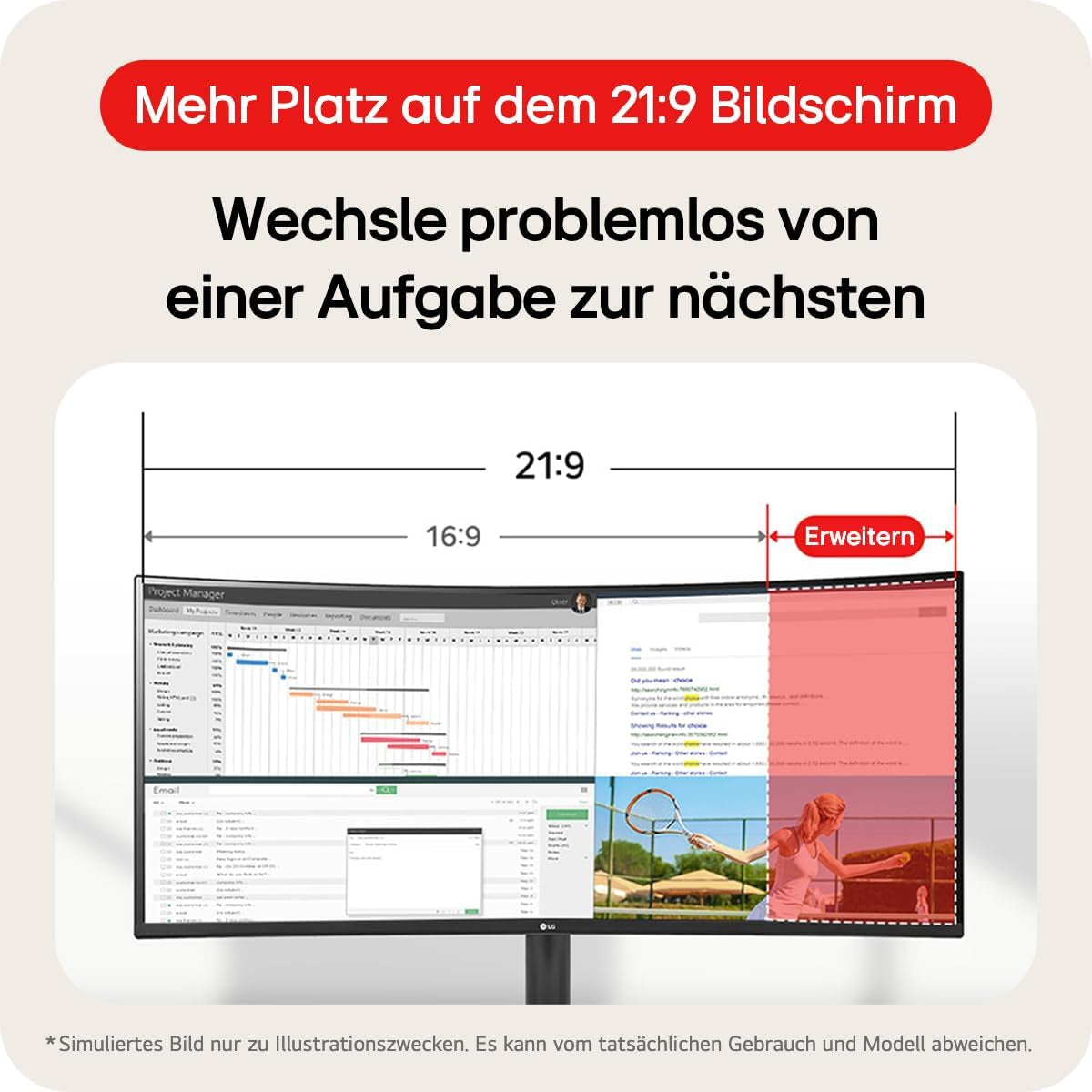 LG Ultrawide™ 34WR50QK-B 34 Zoll 21:9 Curved UWQHD VA Monitor, 100Hz, HDR10, 99% Srgb, 2X HDMI 2.0, 1X Displayport 1.4, Schwarz