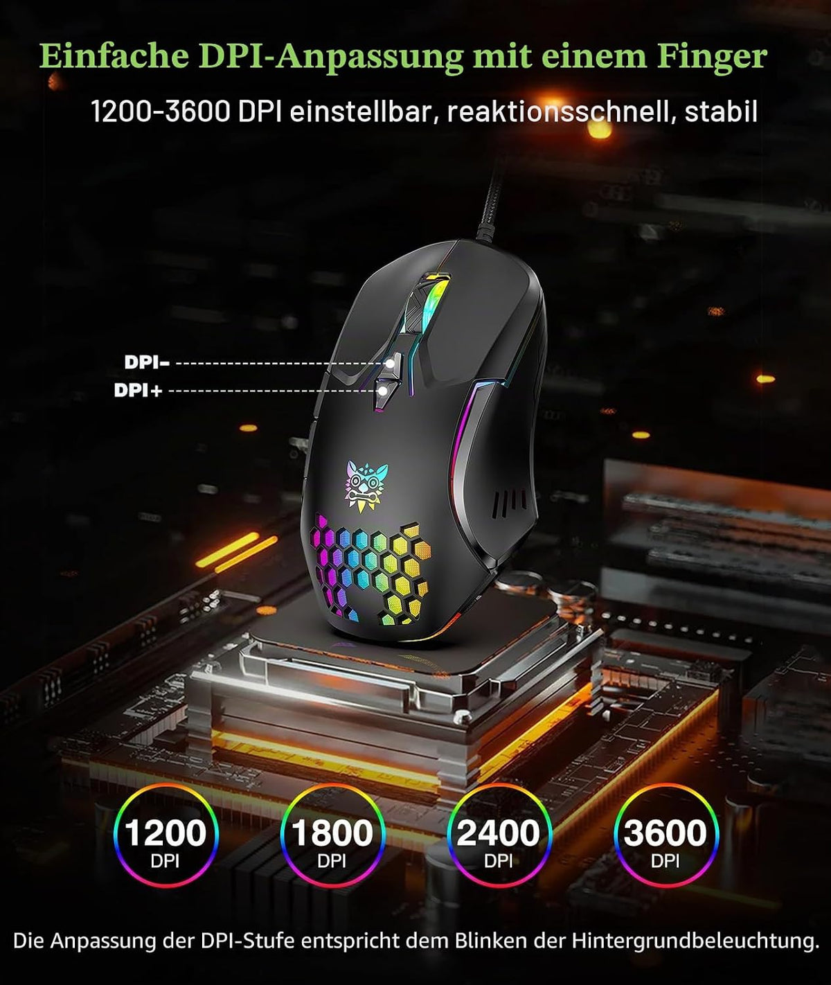 Kabelgebundene Pc-Gaming-Maus: Hochpräziser Sensor, Rgb-Hintergrundbeleuchtung, Einstellbare DPI, 7 Programmierbare Tasten, Ergonomische Maus Für Büro Und Gaming Unter Windows/Mac/Linux/Chrome OS