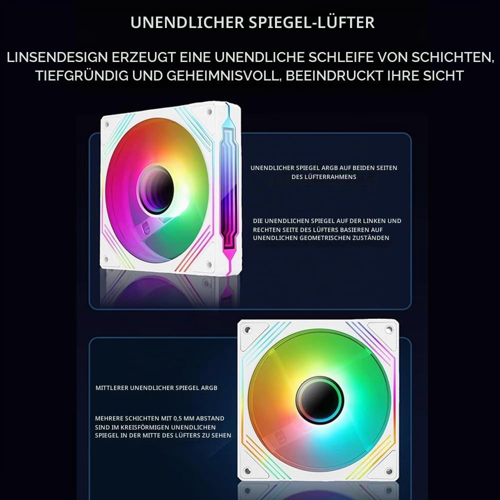 TZMRIT 140Mm RGB Lüfter,5V 3PIN ARGB 4PIN PWM Lüfter (Schwarz Reverse Flow)