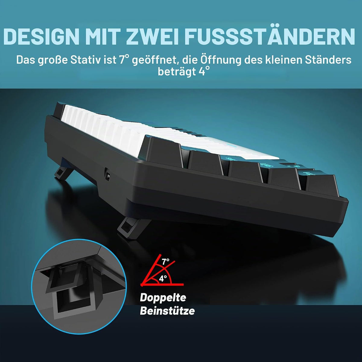 Snpurdiri 60% Kabelgebundene Mechanische Gaming-Tastatur, 61 Anti-Ghosting-Tasten, Blaue Led-Hintergrundbeleuchtung, Ultrakompakte Zwei Ständer(Braune Schalter/Schwarz Weiß)