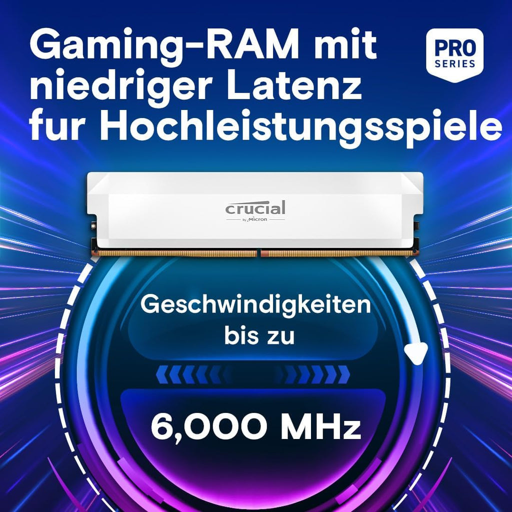 Crucial Pro DDR5 RAM 32GB Kit (2X16Gb) 6000Mhz CL36, Overclocking Gaming, Intel XMP 3.0 / AMD Expo, PC Computer Arbeitsspeicher, Weiß - CP2K16G60C36U5W