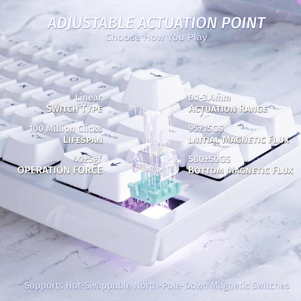 ATTACK SHARK X68 HE 8000Hz Rapid Trigger-Tastatur, 0,01Mm Rt-Genauigkeit, Kabelgebundene RGB 60% Gaming-Tastatur Mit Magnetic Switches, Einstellbare Betätigung, Snap Tap, Für Pc/Mac, Weiß