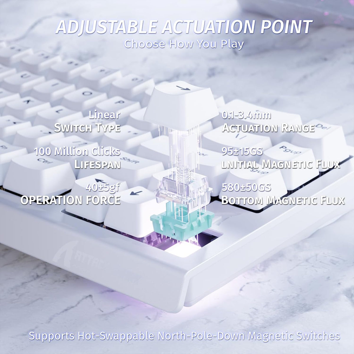 ATTACK SHARK X68 HE 8000Hz Rapid Trigger-Tastatur, 0,01Mm Rt-Genauigkeit, Kabelgebundene RGB 60% Gaming-Tastatur Mit Magnetic Switches, Einstellbare Betätigung, Snap Tap, Für Pc/Mac, Weiß