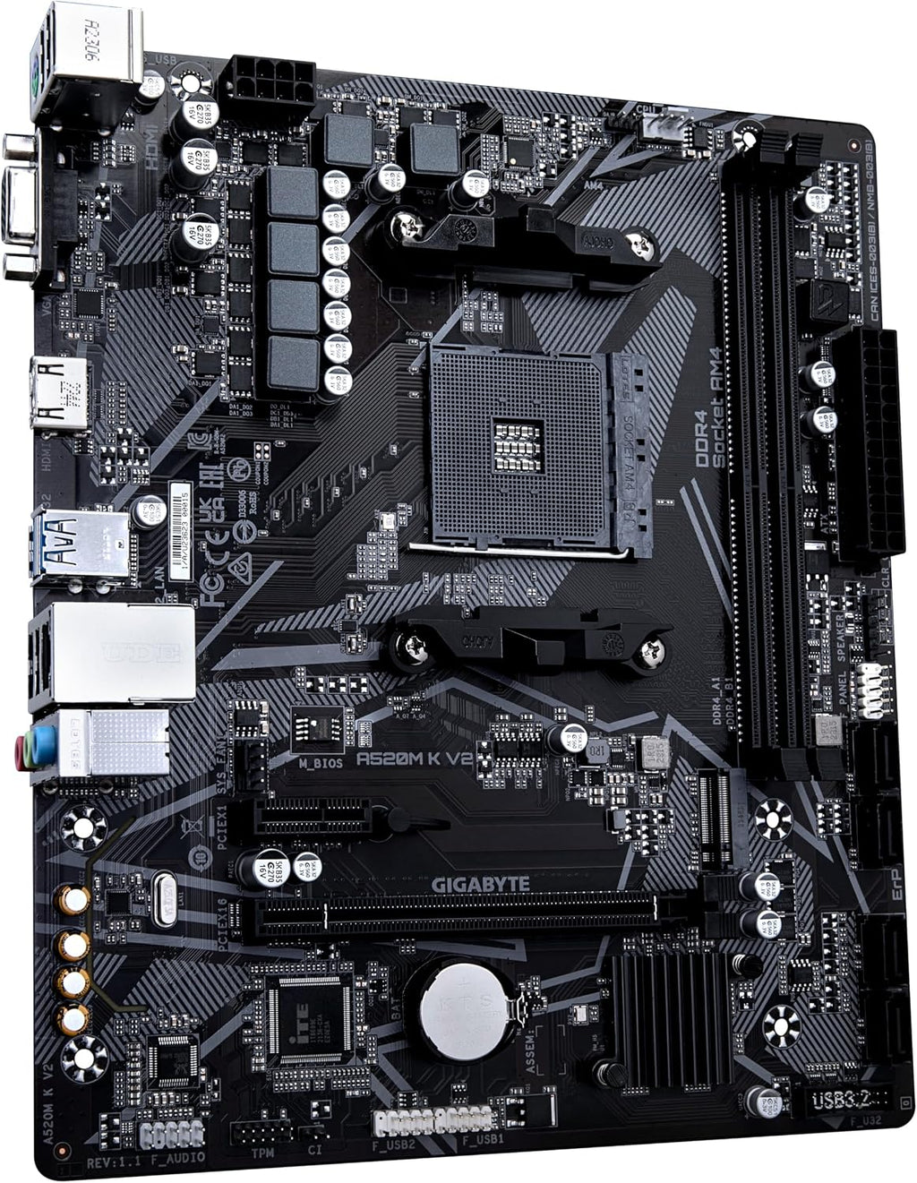 GIGABYTE A520M K V2 Mainboard - Unterstützt AMD Ryzen 5000 Serie AM4 Cpus, Bis Zu 5100Mhz DDR4 (OC), Pcie Gen3 X4 M.2, Gbe LAN, USB 3.2 Gen 1