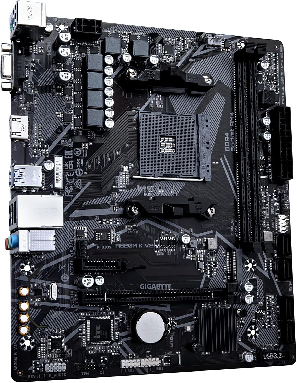 GIGABYTE A520M K V2 Mainboard - Unterstützt AMD Ryzen 5000 Serie AM4 Cpus, Bis Zu 5100Mhz DDR4 (OC), Pcie Gen3 X4 M.2, Gbe LAN, USB 3.2 Gen 1