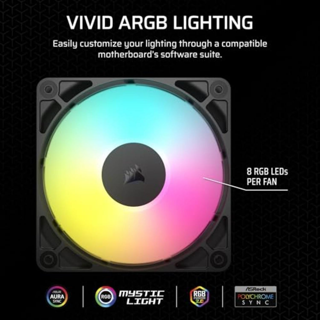 Corsair Rs120 Argb Case per Computer Ventilatore 12 Cm Nero 3 Pz (Rs120 Argb Computer Case Fan - 12 Cm Black 3 Pc[S] - Warranty: 12M)