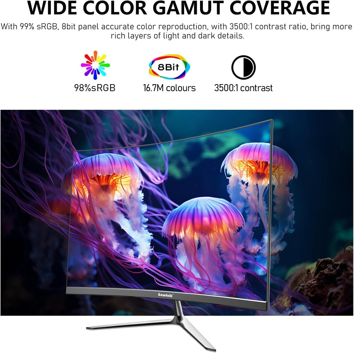 Gawfolk 24,5 Zoll Curved Monitor Mit Eingebauten Lautsprechern, 3000R 120Hz PC Gaming Bildschirm Full HD 1920X1080P, HDMI 2.0, VGA, VESA 75 * 75Mm