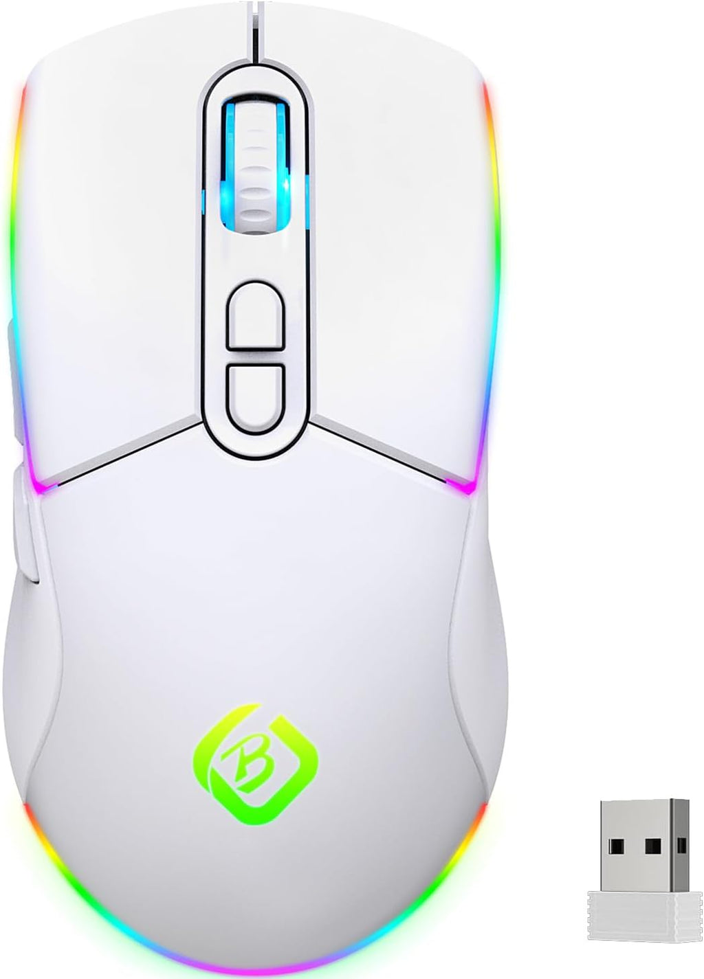 Kabellose Gaming Maus, Dual Mode 2.4Ghz/Bluetooth 5.1 Maus Gaming, RGB LED Hintergrundbeleuchtung, Ergonomische Maus Mit 6 Tasten, Wiederaufladbare Computer Maus Für PC, Mac, Laptop (Weiß)