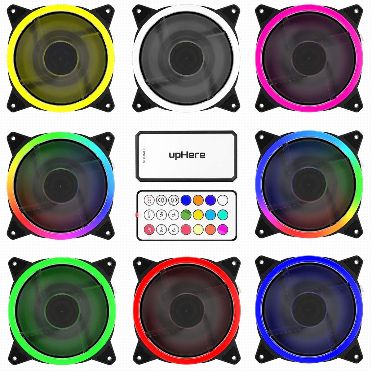 Uphere RGB LED Gehäuselüfter 120Mm High Airflow Lüfter Mit Controller Und Hub, 5Er-Pack (RGB123-5), Desktop