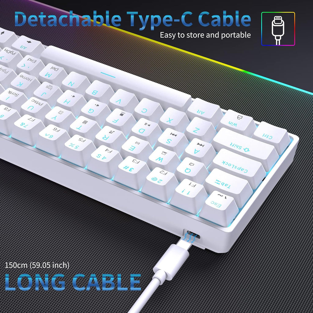 DK61SE 60% Gaming-Tastatur, US-QWERTY, Rote Schalter, Weiß