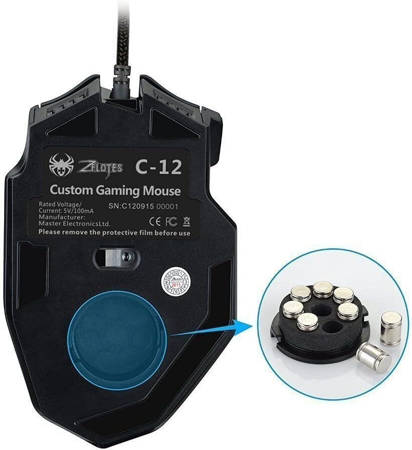 Zelotes Gaming Maus,4000Dpi,12 Programmierbare Tasten,8 Gewichtsblöcke,Ergonomische Design,Rgb Gamer Maus Mit Kabel,Für Pc,Mac,Computer,Laptop,Schwarz