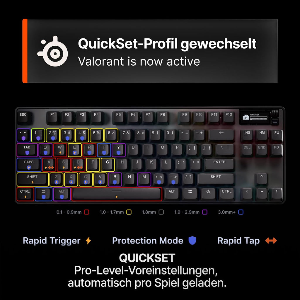 Steelseries APEX PRO TKL Gen-3-Gaming-Tastatur – Omnipoint 3.0 Analoge Magnetische Schalter, Quickset-Auto-Presets (Schnellabzug, Schnellantipp/Socd, Schutzmodus), OLED,RGB,PBT, USB-C, German QWERTZ