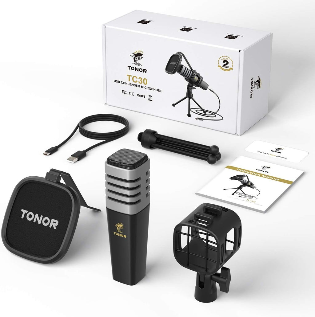 TONOR USB Kondensator Mikrofon, Nierencharakteristik Computer Mikrofon, Popfilter, Für Konferenz, Streaming, Podcasting, Gaming, Twitch, Für Laptop, Desktop PC, Mit Desktop-Ständer, TC30