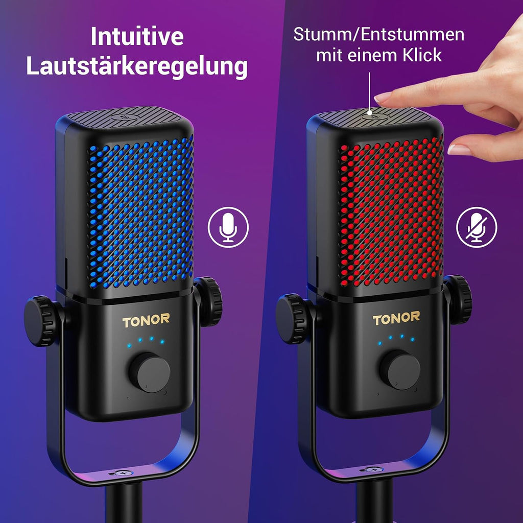 TONOR Gaming Mikrofon Kompatibel Mit Xbox, Kondensator Mikrofon Mit RGB, Mute/Gain Kontrolle/Überwachung, 30 Std. Akkulaufzeit Microphone Für Spielkonsole, 200 Cm Kabel, Mikrofonarm, Weiß, TCX3+
