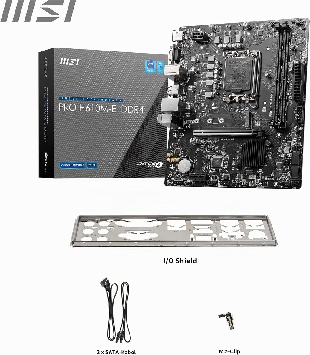 MSI PRO H610M-E DDR4 Motherboard, Micro-Atx - Unterstützt Intel 12Th Gen Core Prozessoren, LGA 1700-2X DIMM (3200Mhz), 1X Pcie 4.0 X16 Slot, 1 X M.2 Gen3, USB 3.2 Gen1, 1G LAN, HDMI 1.4 & VGA
