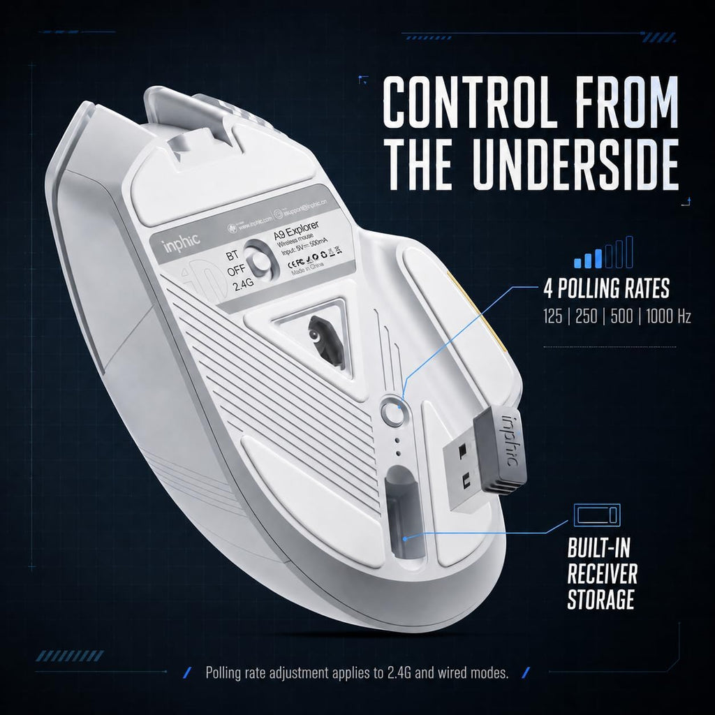 Inphic A9 Explorer V2 Tri‑Modus Kabellose Leise Gaming‑Maus, 12800 DPI