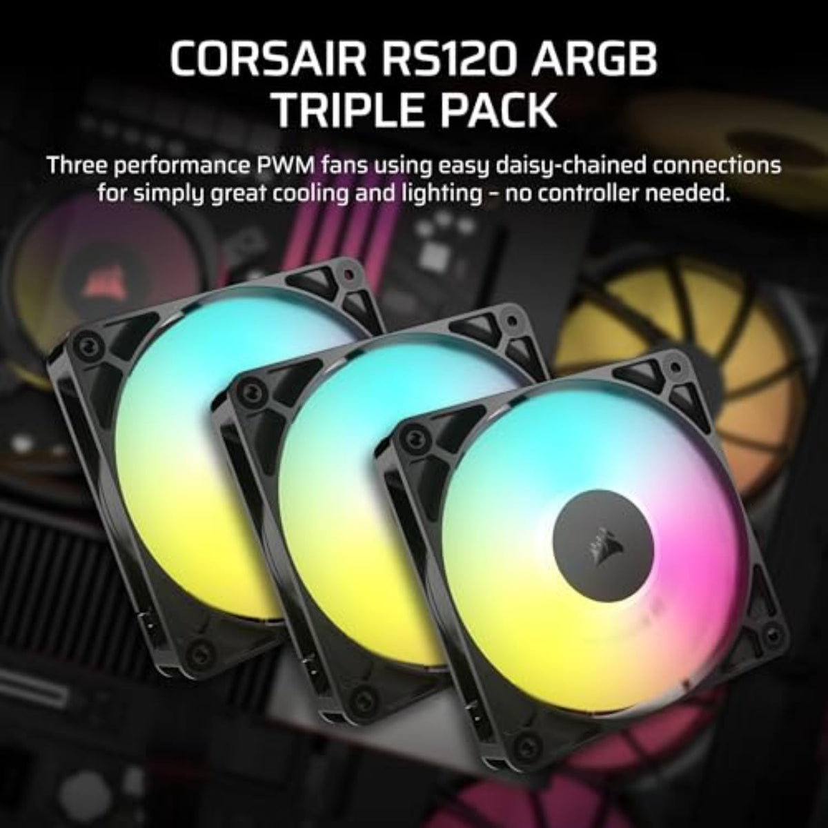 Corsair Rs120 Argb Case per Computer Ventilatore 12 Cm Nero 3 Pz (Rs120 Argb Computer Case Fan - 12 Cm Black 3 Pc[S] - Warranty: 12M)