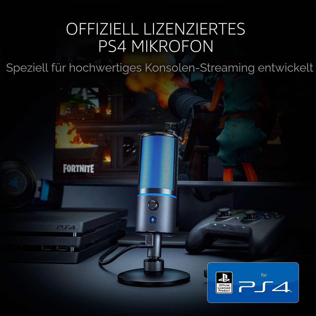 Razer Seiren X Für Playstation - USB Kondensator-Mikrofon Für Streaming Auf Der PS4 Und PS5 (Kompakt Mit Schockdämpfer, Superniere Aufnahmemuster, Stumm-Taste) Schwarz-Blau