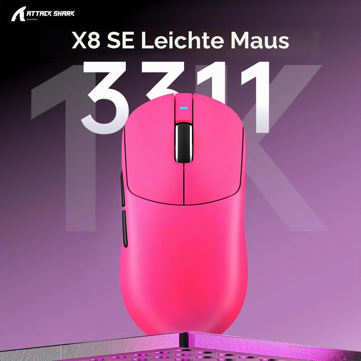 ATTACK SHARK X8SE Mouse for Large Hand, 55G Superlight, Pixart PAW3311 Gaming Sensor, BT/2.4G Wireless/Wired, Adjustable DPI up to 25000, 500Mah Battery (Berry Red)