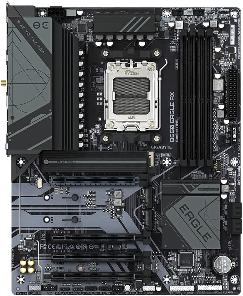 GIGABYTE B650 Eagle AX Mainboard - AMD Ryzen 9000Er-Serie, 12+2+2 Phasen VRM, Bis Zu 7600 Mhz DDR5 (OC), 1Xpcie 5.0 + 2Xpcie 4.0 M.2, Gbe LAN, Wifi 6E, USB 3.2 Gen 2