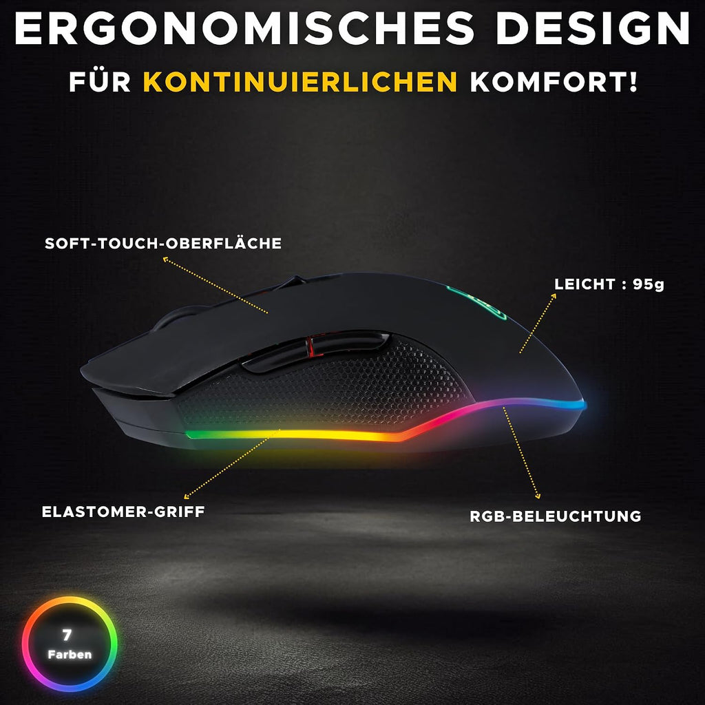 THE G-LAB Kult Helium Usb-Gamer-Maus Mit Kabel - Optischer Sensor Mit 800 Bis 6400 DPI, 7-Farbige Led-Hintergrundbeleuchtung, 6 Tasten - PC Mac Xbox One PS5 (Kabellos)
