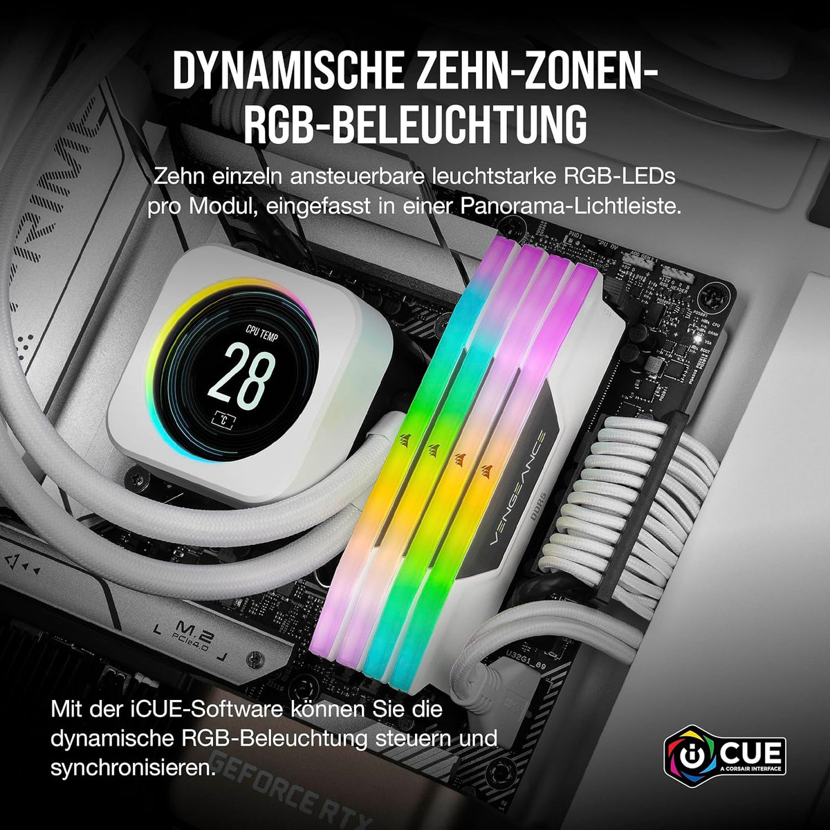 CORSAIR Vengeance RGB DDR5 RAM 32GB (2X16Gb) Bis Zu 6000Mhz CL36 Intel XMP 3.0 Desktop-Arbeitsspeicher – Weiß (CMH32GX5M2E6000C36W)