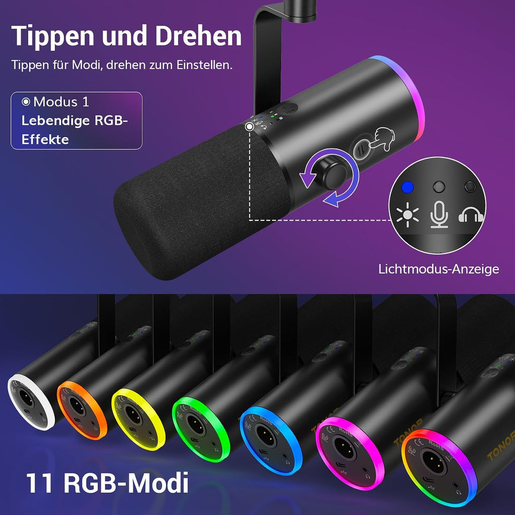 TONOR Dynamisches Gaming Mikrofon, XLR/USB Mikro, Ai-Geräuschunterdrückung