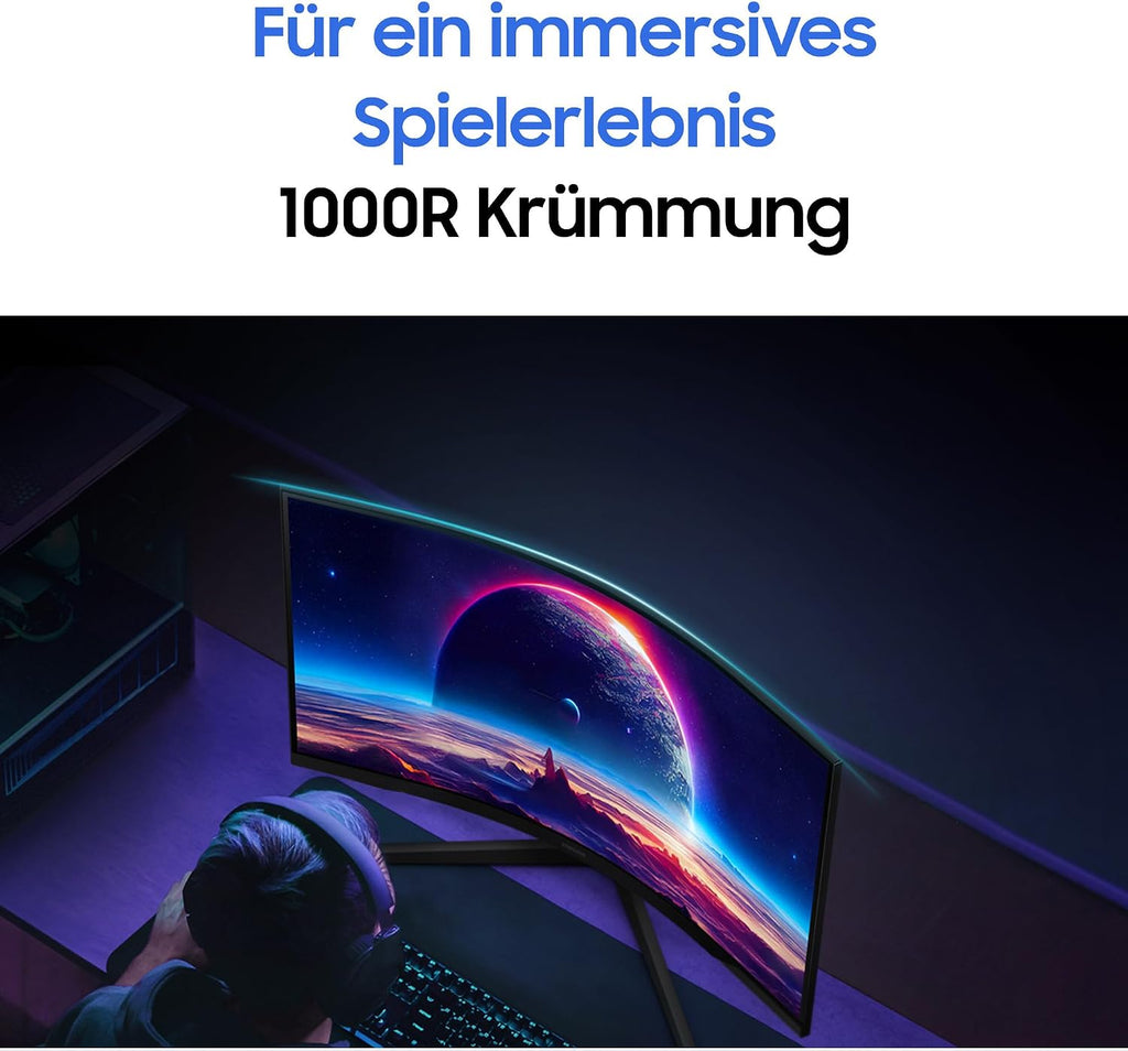 Samsung Odyssey G55C Curved Gaming Monitor 32 Zoll, Bildschirm Mit Va-Panel, 2.560 X 1.440 Pixel, 1.000R Radius, HDR10, AMD Freesync, 165 Hz, Reaktionszeit 1 Ms (MPRT), LS32CG554EUXEN