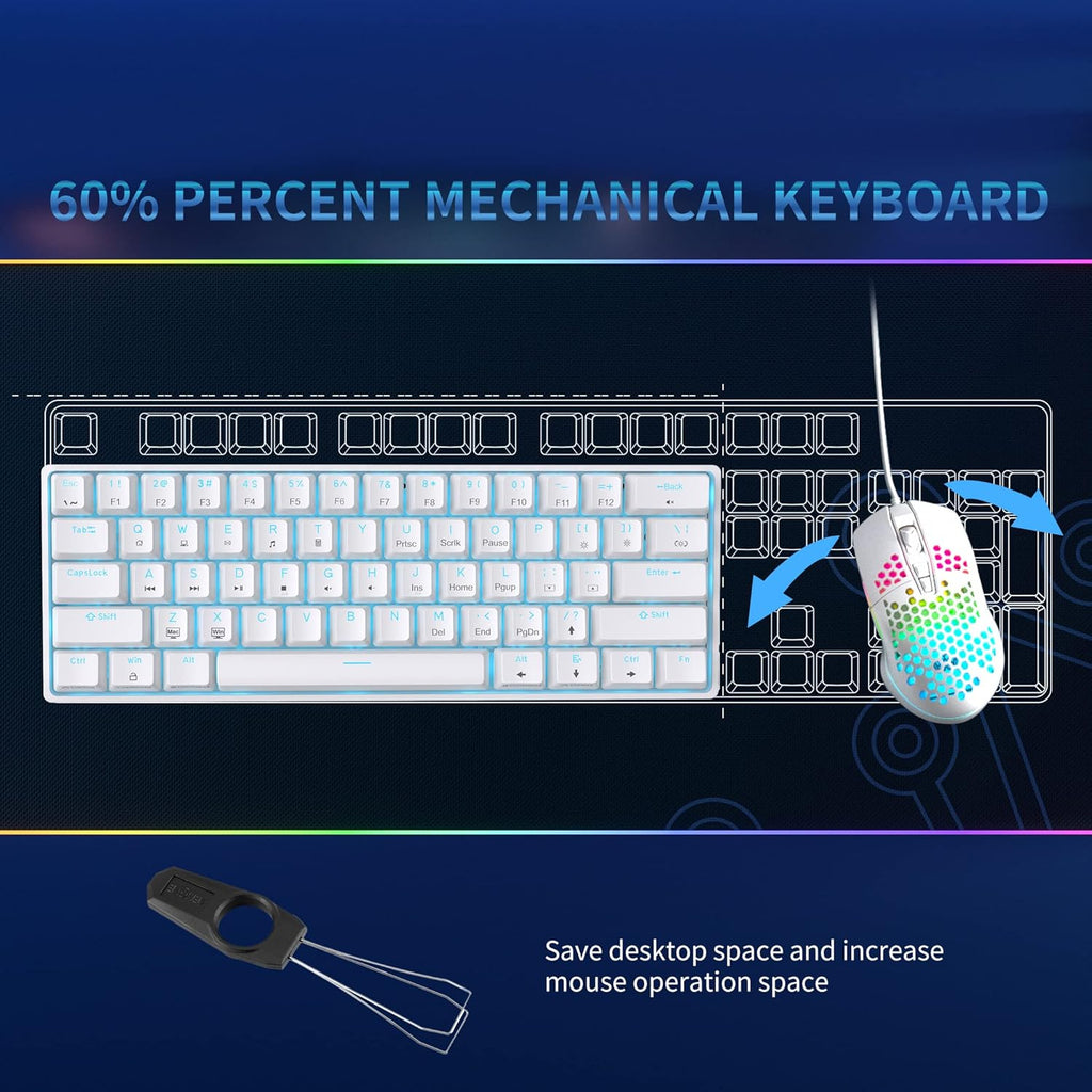 DK61SE 60% Gaming-Tastatur, US-QWERTY, Rote Schalter, Weiß
