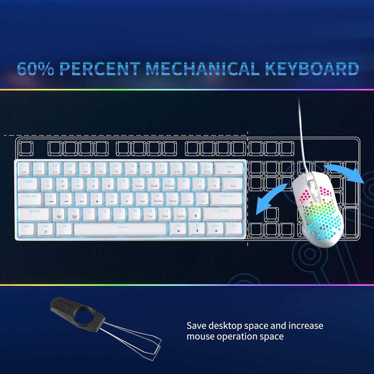 DK61SE 60% Gaming-Tastatur, US-QWERTY, Rote Schalter, Weiß