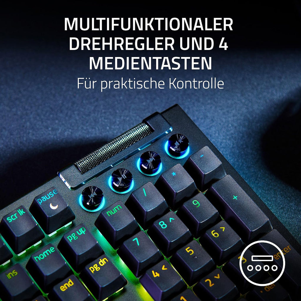 Razer Blackwidow V4 - Mechanische Gaming-Tastatur Chroma RGB (Mechanische Yellow Switches, 6 Eigene Makro-Tasten, Doubleshot-Abs-Tastenkappen) QWERTZ De-Layout | Schwarz
