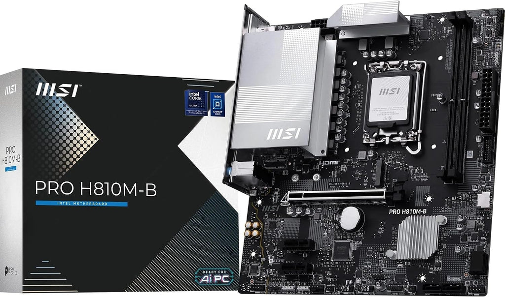MSI PRO H810M-B Mainboard, Matx - Unterstützt Intel Core Ultra Prozessoren (Series 2), LGA 1851 - DDR5 Memory Boost (6400 Mt/S MAX), Pcie 5.0 X16, M.2 Gen4, 2.5G LAN