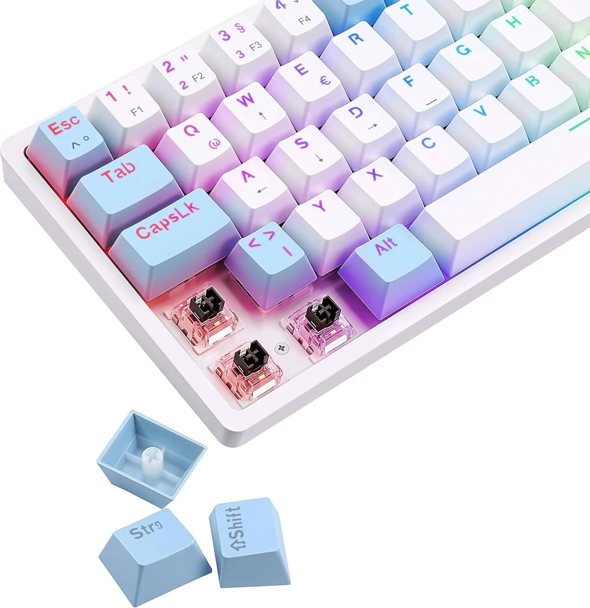 Defender® AMOX GK-585 Ultrakompakte Mechanische Tastatur – 61 Tasten Doppeleinspritzung + Hot Swap Auf OUTEMU Brown-Schaltern + Abnehmbares Typ-C-Kabel, Weiß