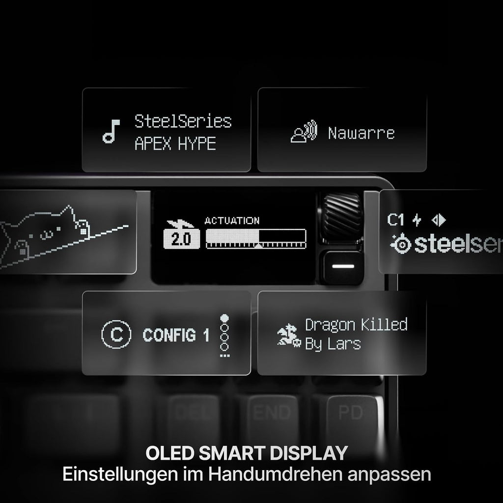 Steelseries APEX PRO TKL Gen-3-Gaming-Tastatur – Omnipoint 3.0 Analoge Magnetische Schalter, Quickset-Auto-Presets (Schnellabzug, Schnellantipp/Socd, Schutzmodus), OLED,RGB,PBT, USB-C, German QWERTZ