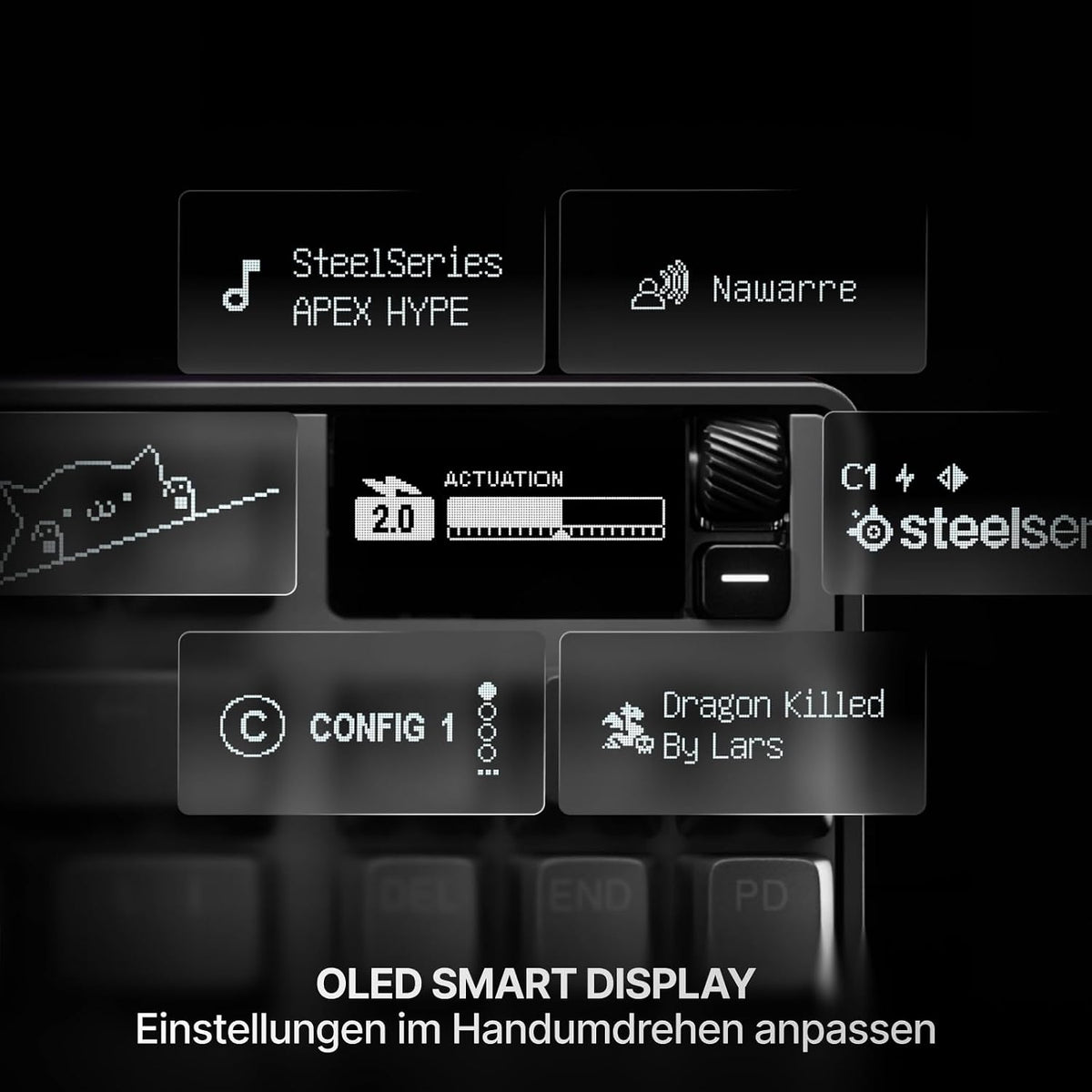 Steelseries APEX PRO TKL Gen-3-Gaming-Tastatur – Omnipoint 3.0 Analoge Magnetische Schalter, Quickset-Auto-Presets (Schnellabzug, Schnellantipp/Socd, Schutzmodus), OLED,RGB,PBT, USB-C, German QWERTZ